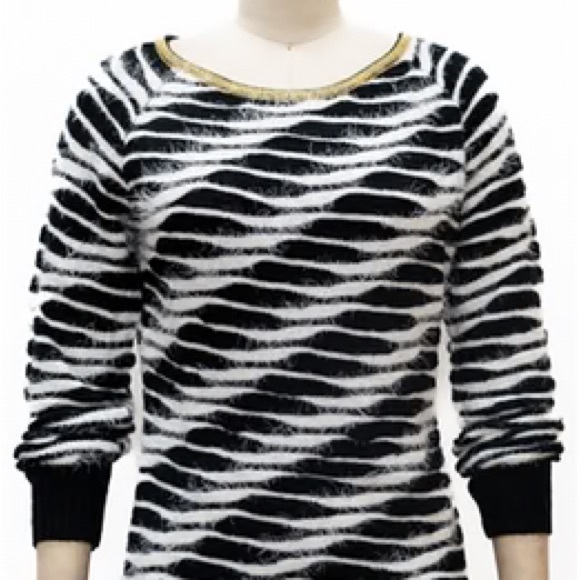 Paris Paris Sweaters - Elegant Black and White Zebra Sweater with Gold Trim
